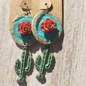 Cactus and Rose earrings